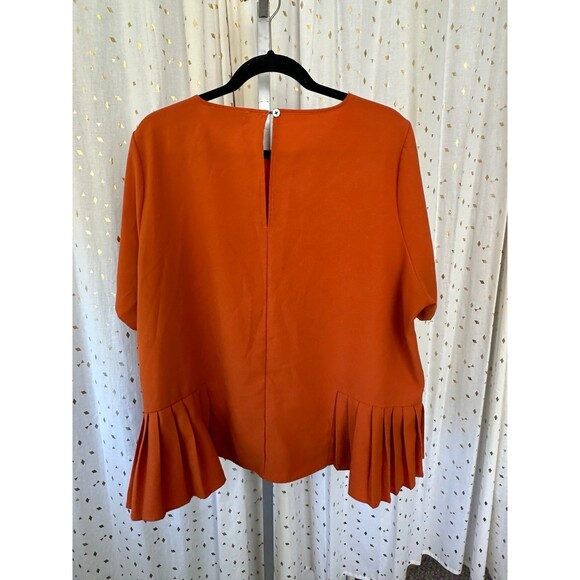 Eloquii Women's Rust Orange Crepe Knife Pleats Hem Crew Neck Back Keyhole Top 18 - Picture 6 of 8